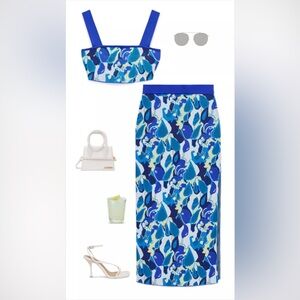 🤍 STAUD Bandage Knit Giovanni Floral Jacquard Midi Skirt & Zola Top Set
